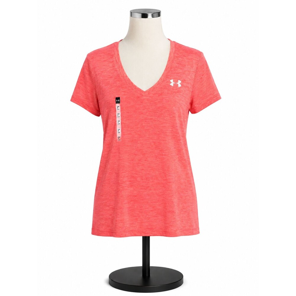 Under Armour Womens Top Shirt Size Small Short Sleeve V Neck Orange Activewear